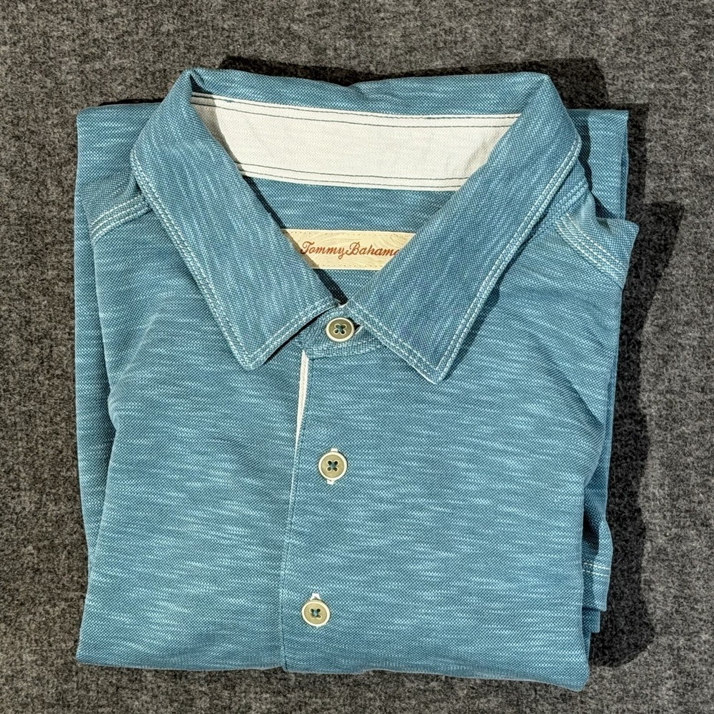 Tommy‎ Bahama Men's Large Acua Blue Modal‑Poly Short Sleeve Casual Golf